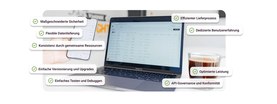 Bild eines Laptops mit Aufrufen der wichtigsten Vorteile