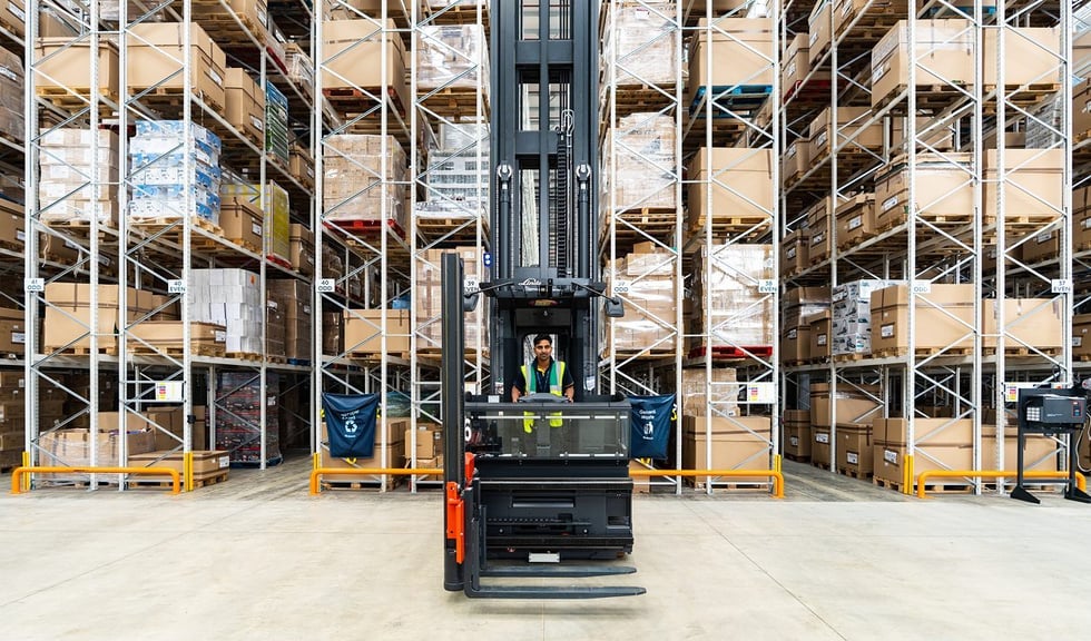 A forklift operator in the fulfilmentcrowd warehouse